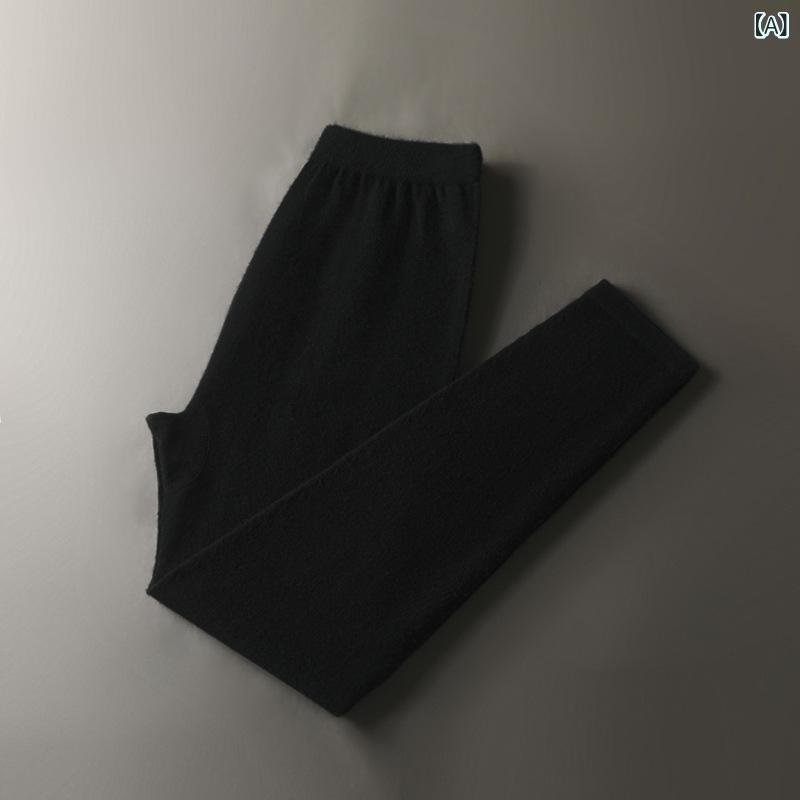 レギンス メンズ レディース カシミヤ 編み物 保温 御機嫌酉の方角 中朦朦たる 伸ばすこと 高弾力性 ロング丈 無地 はだ着 アウター 絨毛 朦朦たる 黒 薄墨色 ベージュ 普段使い