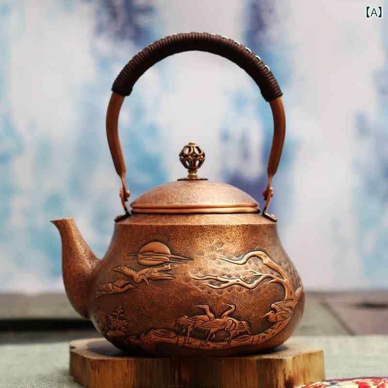 茶ポット 松鶴柄 純銅 紫銅製 銅製 レトロ提梁ポット 梨形 丸形 手作り仕上げ レトロ アンティーク 一等品 クラシック 伝統 職人手作り 高級感｜Hanbok Home