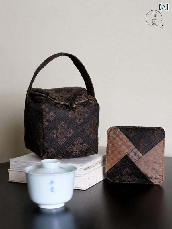 茶器 納める合切袋 茶道具 織錦柄 朦々たる 座布団 綿パッド 手提げ布御徒面子 言い慣わし柄 小紋柄 黒 赤 アウトドア 茶の葉会 ピクニック 旅する 持ちはこぶ パウダーコンパクト