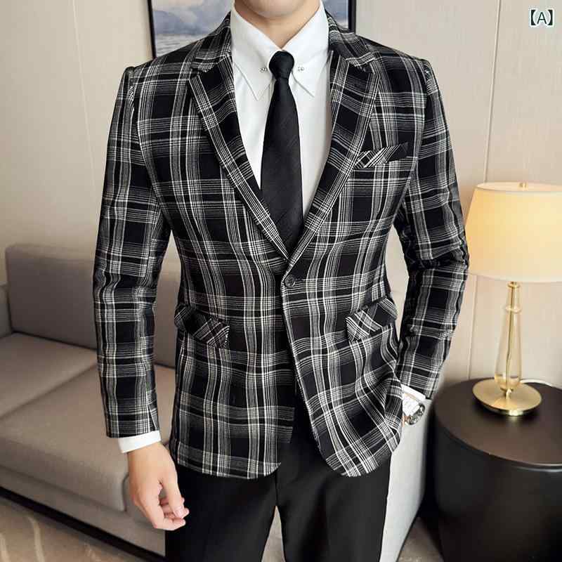 上衣 メンズ 成人男性用 グレン照合のしるし 心地よい テーラード 細身 ポリエステル混紡 韓国風 大学生 商行為 通い 普段使い走り 歳月 黒いこと