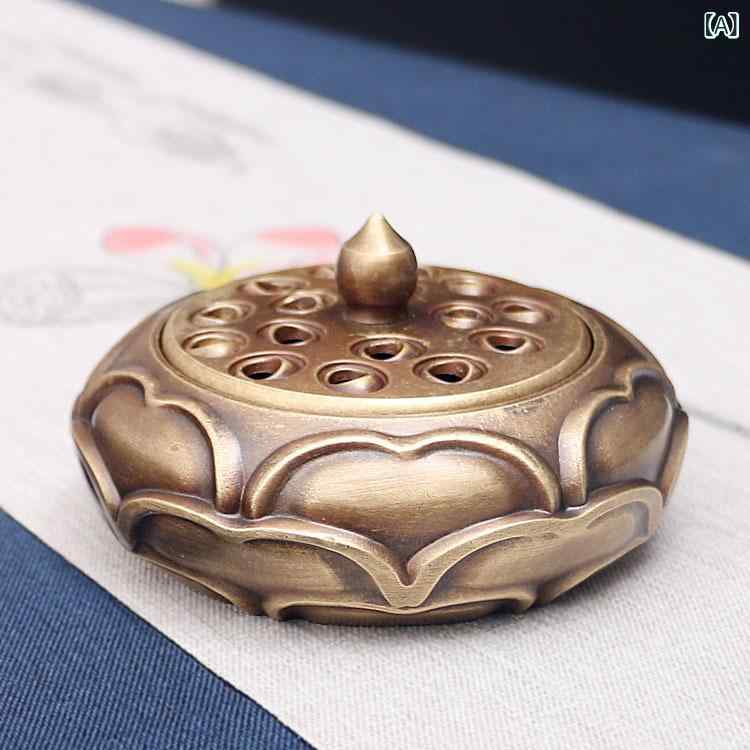 香炉 銅製 蓮の花 室内用 身寄り用 禅風 アンティーク調 中国風 茶道用 伽羅 沈香 白檀 古青銅 古赤銅色