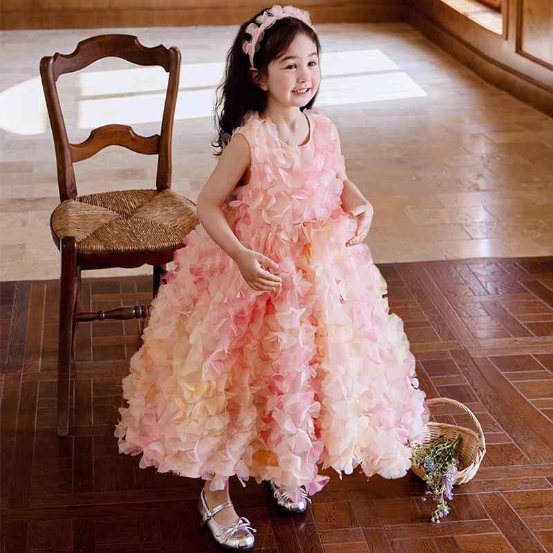 ワンピース 女の子 キッズ 長袖 フォーマル ドレス 花びらモチーフ かわいい 洋風 誕生日 結婚式 発表会 発表会ドレス チュール フリル パーティー|Hanbok Home