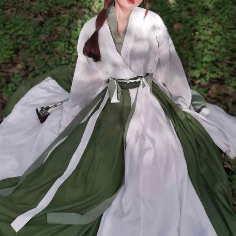 漢服 レディース メンズ ペア ペアルック カップル コスプレ 古装 チャイナ服 ステージ衣装 和服 和装 伝統衣装 魏晋制 軽やか 薄手 爽やか 切り替え ブルー グリーン プリーツ 撮影 舞台 イベント 演出服|Hanbok Home