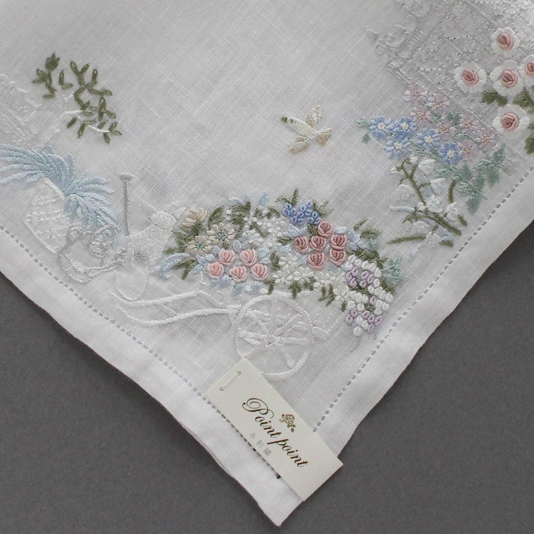 ポワンポワン ベトナム手刺繍 ハンカチ 6213 ホワイト レディース