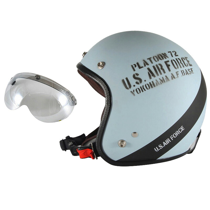 72JAM デザイナーズジェットヘルメット [AF-04] 開閉シールド付き [APS-04]U.S.A.F ブルーグレー [ブルーグレーマット仕上げ]3サイズ メンズ レディース 兼用品 SG規格 全排気量対応｜ハンドルキング バイク ヘルメット