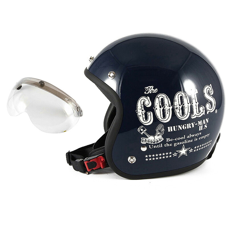 72JAM デザイナーズジェットヘルメット [HM-02] 開閉シールド付き [APS-03] COOLS HUNGRY MAN ハングリーマン ネイビー [ネイビーベースグロス仕上げ] 2サイズ メンズ レディース 兼用品 SG規格 全排気量対応