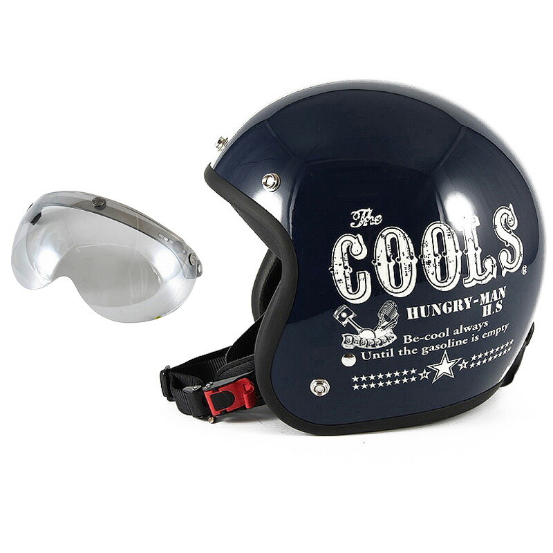 72JAM デザイナーズジェットヘルメット [HM-02] 開閉シールド付き [APS-04] COOLS HUNGRY MAN ハングリーマン ネイビー [ネイビーベースグロス仕上げ] 2サイズ メンズ レディース 兼用品 SG規格 全排気量対応