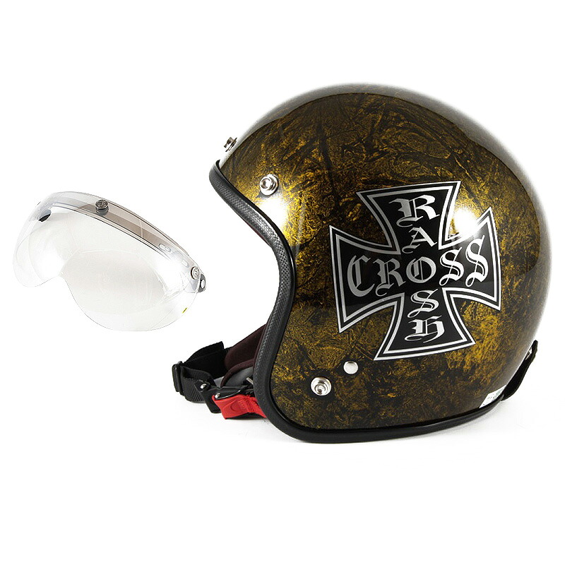 72JAM デザイナーズジェットヘルメット [JCP-13] 開閉シールド付き [APS-02] RASH CROSS ラッシュクロス ゴールド [ゴールドラップベースグロス仕上げ] FREEサイズ(57-60cm未満) メンズ レディース 兼用品 SG規格 全排気量対応