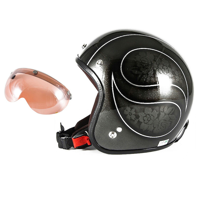 72JAM デザイナーズジェットヘルメット [JCP-54] 開閉シールド付き [APS-05] ROSA ローサ ブラック レディース [ブラックフレークベースグロス仕上げ] レディースサイズ(55-57cm未満) レディース SG規格 全排気量対応