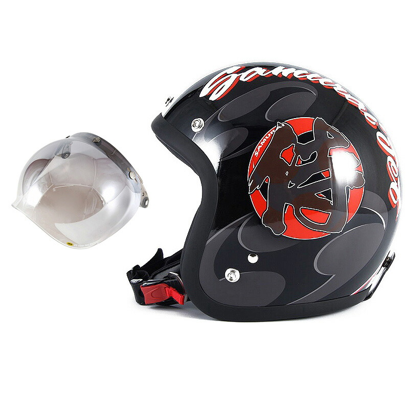 【本日24h限定P5倍|ワンダフルデー】72JAM デザイナーズジェットヘルメット [JF-11] 開閉シールド付き [JCBN-03]SAMURAI サムライ ブラック [ガラスフレークブラックベースグロス仕上げ]FREEサイズ(57-60cm未満) メンズ レディース 兼用品 SG規格 全排気量対応画像