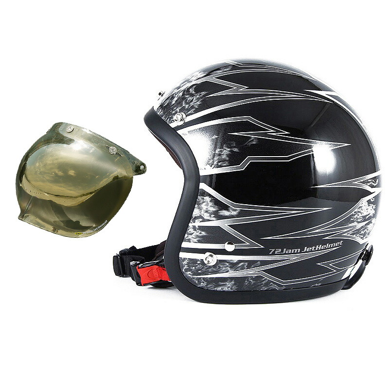 72JAM デザイナーズジェットヘルメット [JJ-18] 開閉シールド付き [JCBN-06]STING スティング ブラック [ブラックベースグロス仕上げ]FREEサイズ(57-60cm未満) メンズ レディース 兼用品 SG規格 全排気量対応画像