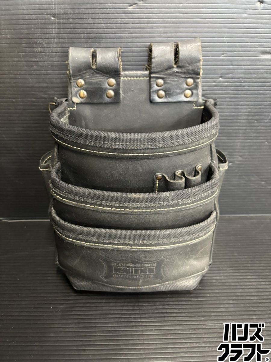 ♭【中古品】KNICKS ニックス 総ヌメ革当て嵌める3段腰袋 黒いこと KBB-301DD【熊本けやき通い路店】