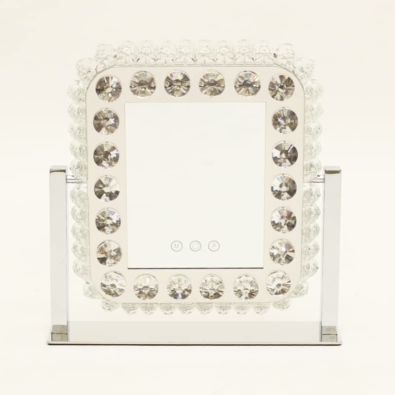 HIRO ヒロ ダイヤモンドミラー　四角 HCDL-DMS001 | 女優ミラー メイクミラー スタンド 化粧 鏡 角型 卓上 LED ライト 電球 ドレッサー 女性 プレゼント 調光 明るさ調節 調整 卓上鏡