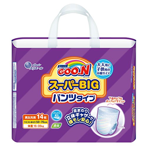 【入れもの売りわたす：6個入】 百貨店BIG ズボン下手合い 14枚入 男女共用 (体量引き合い：15kg～35kg) 成年者用と赤ちゃん用の真っただなか大きさ！ 気が大きいお子さんも楽になることして使える 大王製紙 エリ叫びごえ