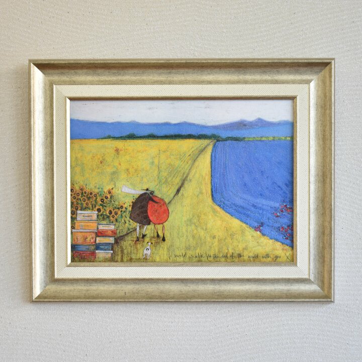絵画 インテリア 額入り サムトフト sam toft 油絵 特殊ゲル加工アート 油絵風 約39.5×32.0cm おしゃれ ウォールアート 海外アーティスト イギリス おすすめ 絵 アートパネル カップル 犬 ノスタルジック ポスター 【世界の果てまで…】