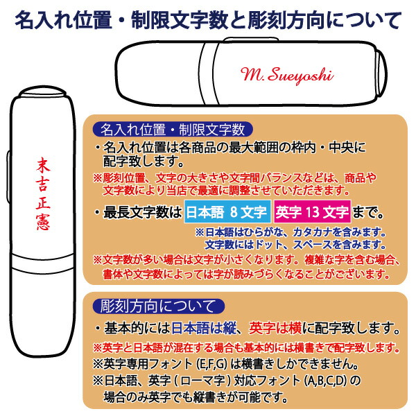 名入れ・ブラック11BRIGHT本体への名入れ範囲と方向について