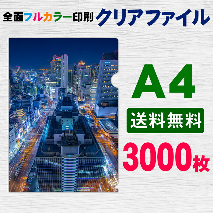 A4 クリアファイル フルカラー 印刷 3000枚 両面 全面 オリジナル 写真 販促 ノベルティ ギフト 記念品 粗品