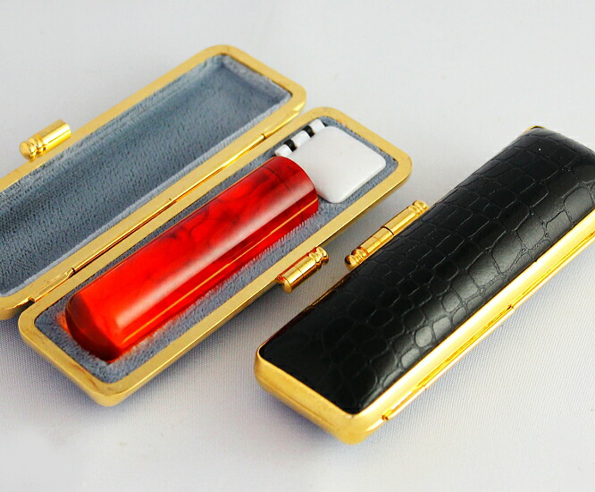 【10％OFFクーポン配布中】印鑑・はんこ 実印 琥珀樹脂 【15.0mm】 クリスタルクロコ/ブラック 印鑑ケース（金枠）付 個人印鑑 ハンコ いんかん 就職祝い 印鑑セット 送料無料 会社印 ギフト 祝い プレゼント