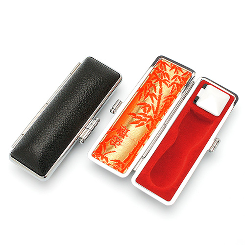 楽天市場】印鑑ケース【銀枠】16.5mm-18mm用 黒（朱肉付き) 内側：朱竹