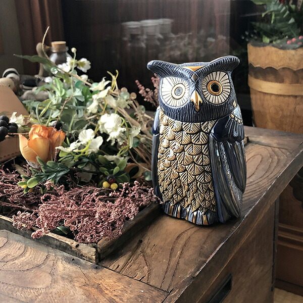 送料無料 ブルーフクロウ 1005 陶器 置物 動物 ふくろう フクロウ 梟 オウル 福 縁起物 幸せ オブジェ おしゃれ かわいい 贈り物 プレゼント ウルグアイ