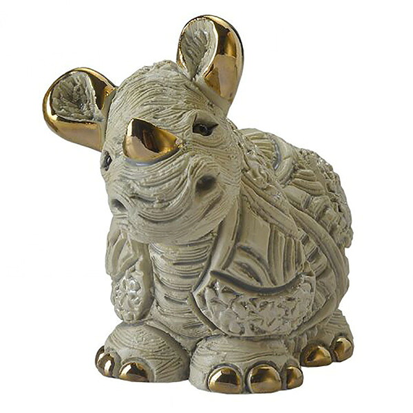 送料無料 白サイ子供 F420陶器 置物 動物 サイ さい rhino アフリカ アジア インテリア オブジェ おしゃれ かわいい 雑貨 贈り物 プレゼント ウルグアイ製｜リンコナダ