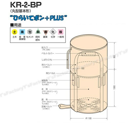 【楽天市場】（丸型基本タイプ）【10枚入】 コンテナバック KR-2-BP 1トン ひらいてポン+PLUS 丸形 【底が抜けないタイプ】 コン