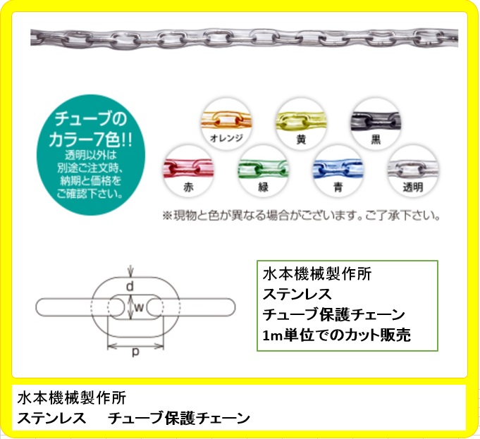 水本機械 チューブ保護ステンレスチェーン トウメイ 1.4HA-C 長さ