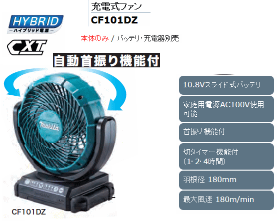 楽天市場 マキタ 充電式ファンcf101dz 10 8vスライドバッテリ仕様 本体のみ バッテリ 充電器別売 ハンシン ｒｋ １０ショップ