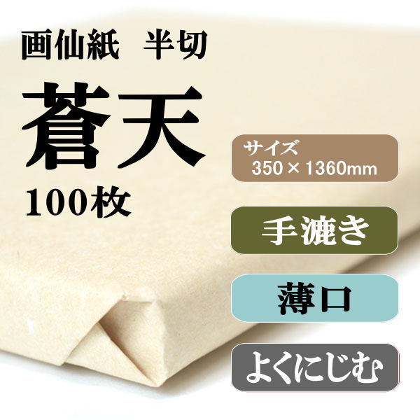 書道 手漉き 画仙紙 蒼天 半切 1反100枚 漢字用 薄口 手漉き画仙紙 条幅 書道用品 書道用紙 作品 清書 おすすめ 半紙屋e-shop  【68%OFF!】