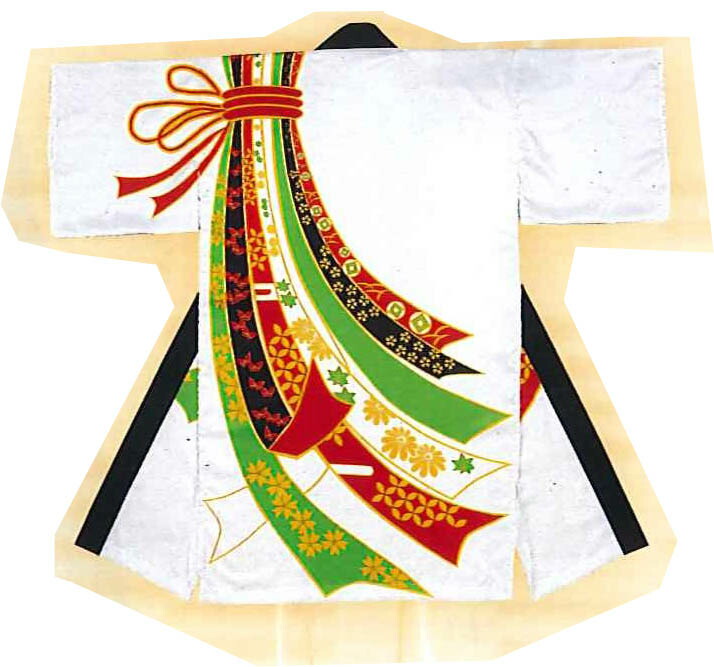 【よさこい】舞踊半纏・黄味がかった半纏・お一揃い半纏・長半纏・白地・熨斗柄・原則として丈の同柄あります。
