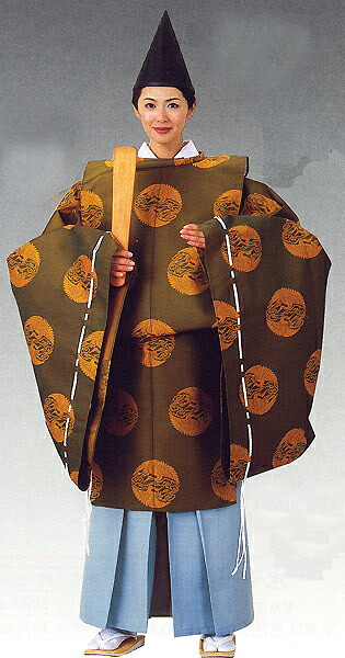 狩衣（かりぎぬ）｜平安時代コスチューム｜神官衣裳～　シンプル　無地　【日本舞踊】　【時代衣裳束】　【時代装束】　上下番の鶴、金茶、緑系