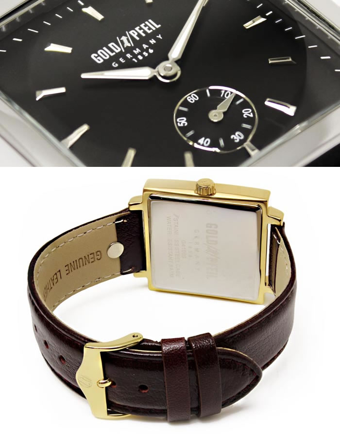 楽天市場 送料無料 腕時計 メンズ ゴールドファイル 革ベルト Gold Pfeil G スモールセコンド アナログ ブランド スクエア レザー 本革 ビジネス 時計 プレゼント ギフト 人気 激安 特価 Watch うでどけい 腕時計 Gold Pfeil Hapian