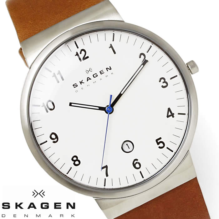 楽天市場 スカーゲン Skagen 腕時計 メンズ Skw60 クラシック 革ベルト 薄型 時計 レザー 激安 ブラウン ホワイト シンプル カレンダー 北欧 デンマーク カジュアル オフィス 人気 とけい うでどけい 時計 Watch Tokei Udedokei Hapian