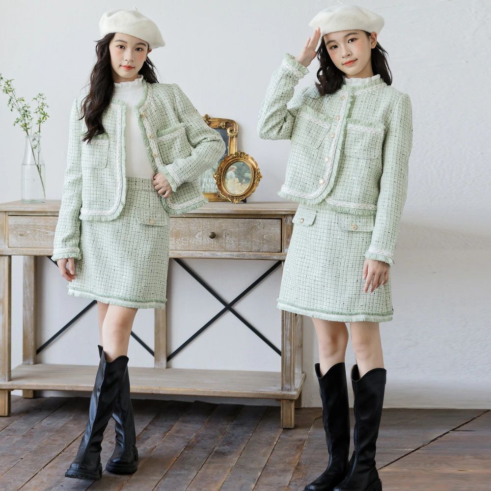 フォーマル ガールズノーカラー ツイードセットアップ 子供服 キッズ 女の子 卒業式 入学式 スーツ 小学生 長袖 フォーマル ジャケット スカート 子供服 子供 ジュニアスーツ 卒園式 発表会 結婚式 女児スーツ 子供スーツ 120 130 140 150 160 170