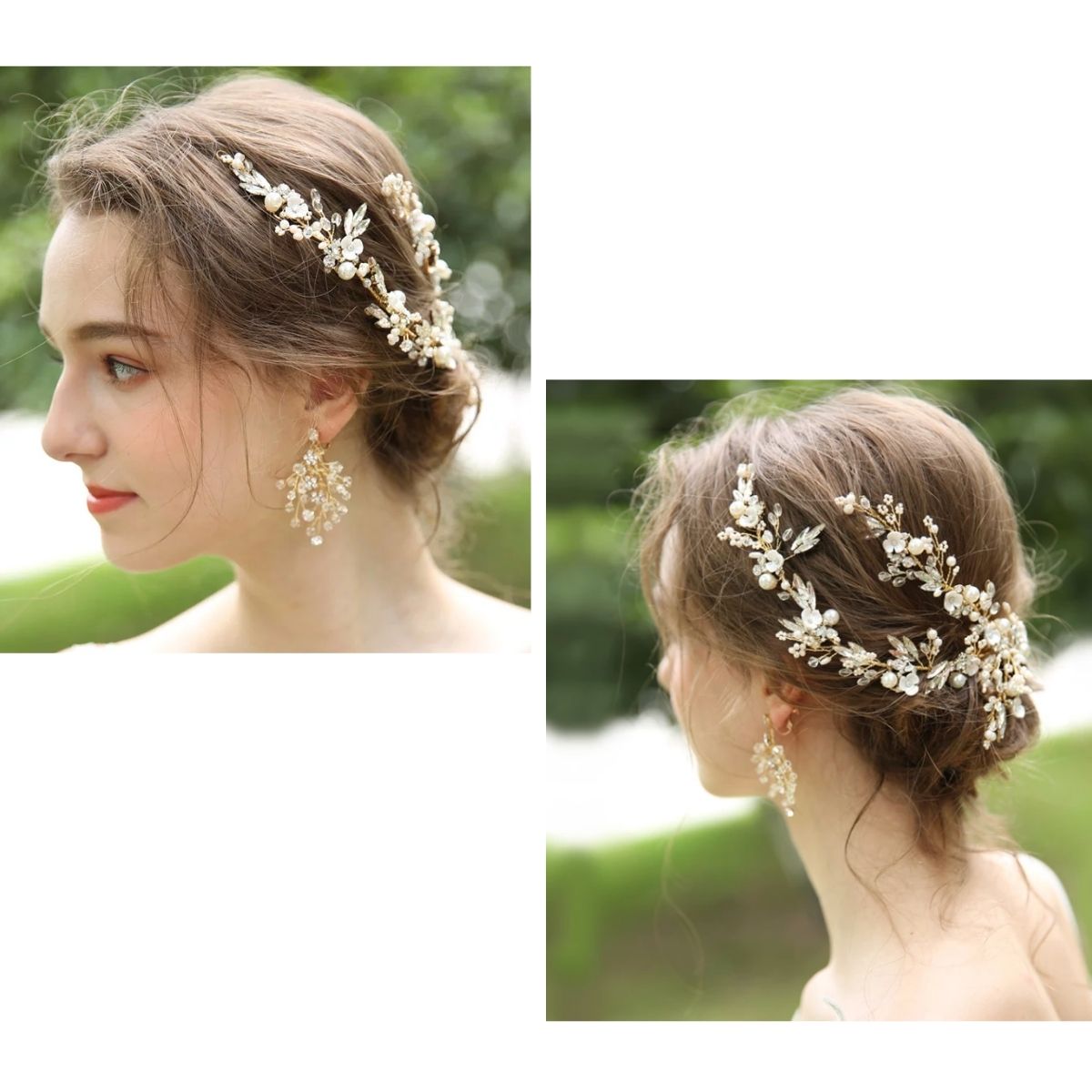 【2点セット】ヘッドドレスピアスセットイヤリングブライダルウェディング髪飾り結婚式小枝アクセサリー小枝リーフ葉フラワーバレッタゴールド大ぶり花ヘッドアクセヘアアクセサリーロングおしゃれナチュラルウエディングパーティー二次会2