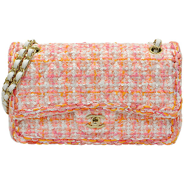 出産祝い 送料無料 返品可 シャネル 新品同様 中古 27番台 A ピンク オレンジ ホワイト チェーンショルダーバッグ ツイード マトラッセ バッグ Itfwrptqv3ns