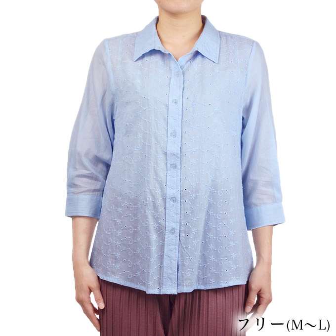 楽天市場 7分袖シャツ フリー M L 前身レース 薄手 綿100 シニア 婦人服 夏 幸福の服 マルフク
