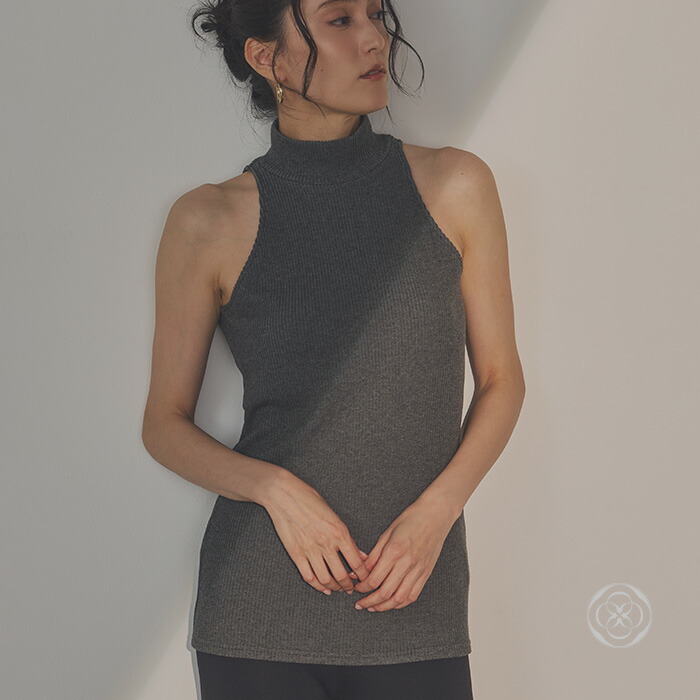 日本製 リブニット ノースリーブ レディース ハイネック トップス 美シルエット 上質 秋冬 ナチュラル ファッション 大人 モード カジュアル 体型カバー インナー シンプル 着心地 柔らかい エレガント