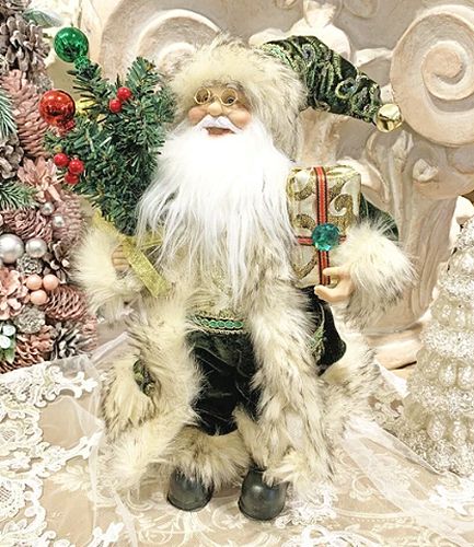グリーンマント サンタクロース<BR><BR>クリスマス サンタクロース スタンディング プレゼント　置物
