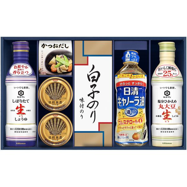 調味料 母の日 ギフト キッコーマン 醤油 しぼりたて生しょうゆ 日清 オイル 油 だしの素 缶詰 海苔 白子のり セット 詰め合わせ 惣菜 食品 内祝い お返し 出産内祝い 結婚内祝い 結婚祝い 出産祝い 香典返し 快気祝い 引越し 挨拶 お礼 プレゼント 送料無料 GK-702