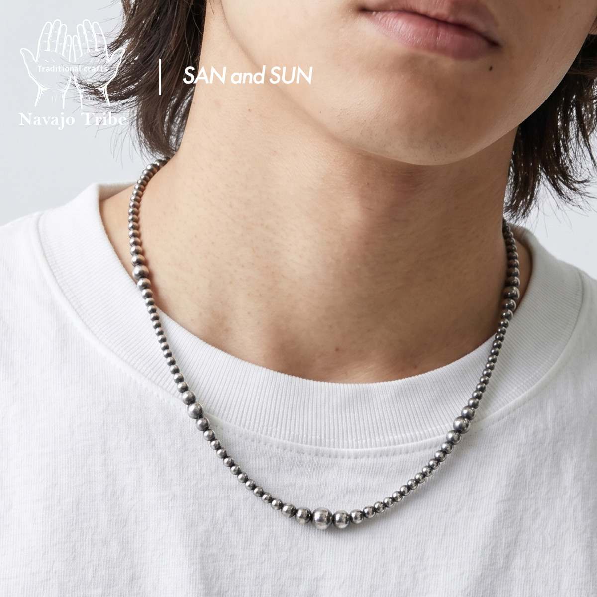 ナバホジュエリー NAVAJO PEARLS NECKLACE 50cm ナバホパール ネックレス ナバホ族 シルバー925 スターリングシルバー Sterling Silver メンズ レディース ユニセックス インディアンジュエリー ハンドメイド 一点物 正規品|サンアンドサン公式オンライン