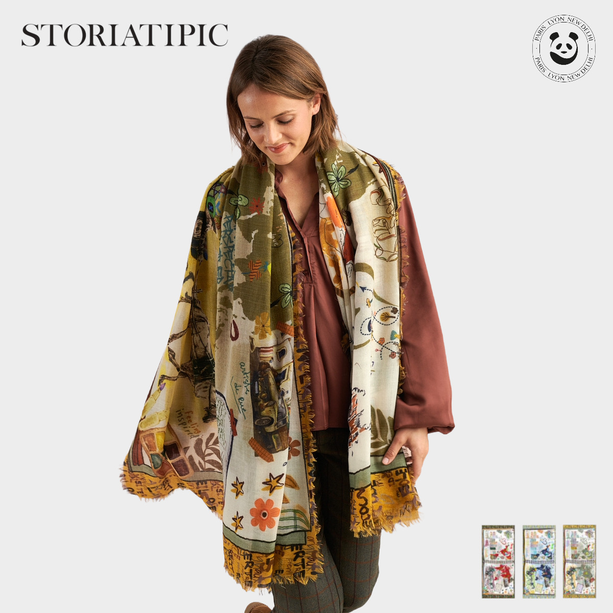 STORIATIPIC ストリアティピック EUGENI ユージーン ウール100% 90 cm x 200 cm ストール スカーフ マフラー 総柄 フランス ≪正規代理店≫|サンアンドサン公式オンライン