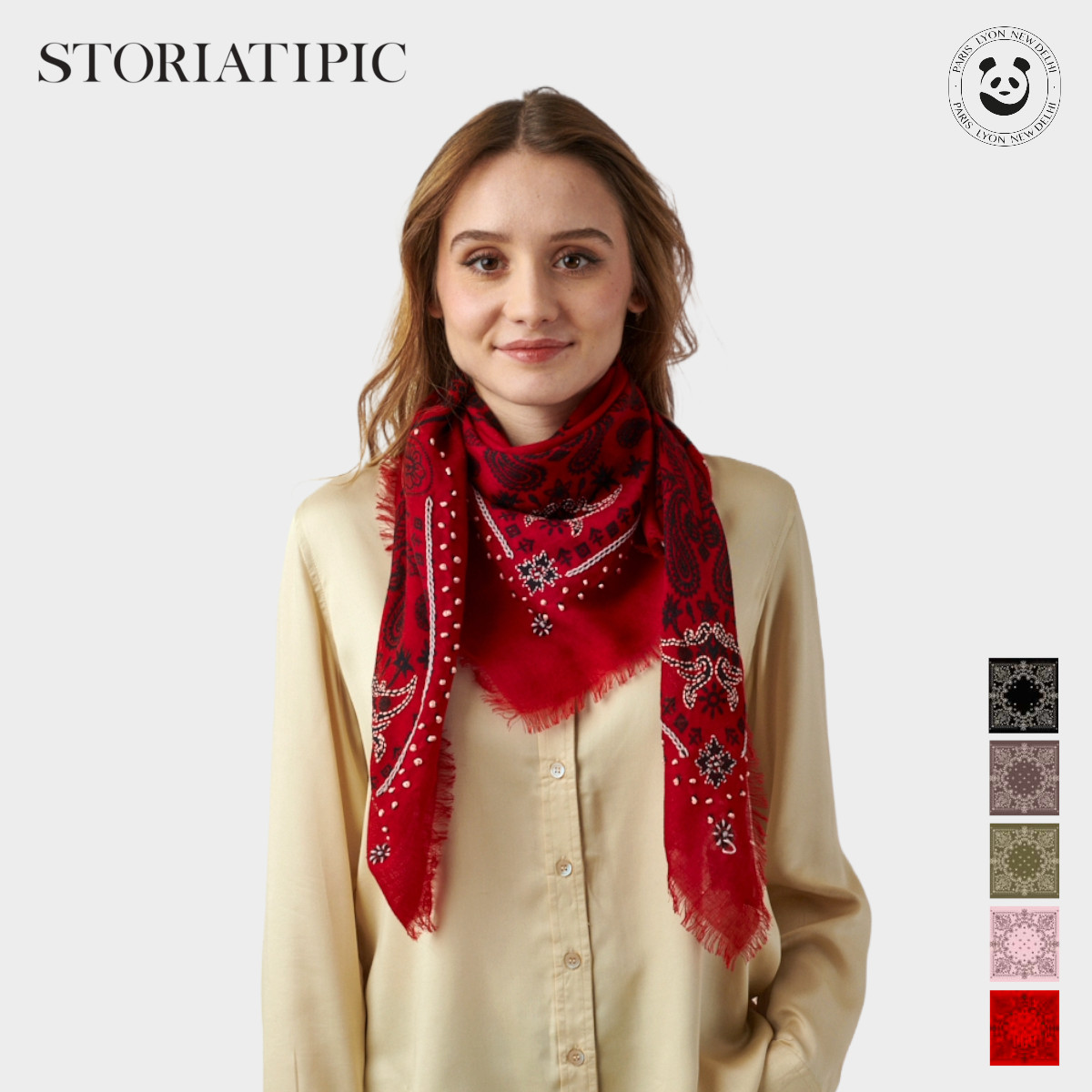STORIATIPIC ストリアティピック NELLY ネリー 140cm &times; 140cm ウール90％ カシミア10％ ストール スカーフ マフラー 総柄 フランス ≪正規代理店≫｜サンアンドサン公式オンライン