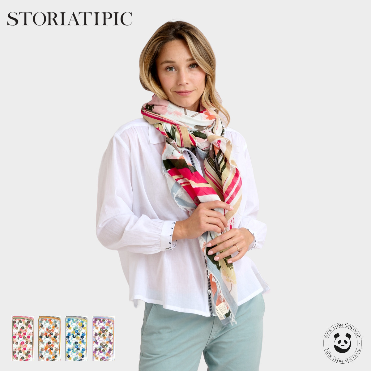 STORIATIPIC ストリアティピック GIA ギア コットン100％ 100cm &times; 200cm ストール スカーフ マフラー 総柄 フランス ≪正規代理店≫｜サンアンドサン公式オンライン