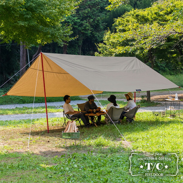 1年保証 タープ テント タープテント レクタタープ T 日よけ 収納 C 収納付き ポリコットン 435 X 500cm レクタ ヘキサタープ 日よけ Uvカット 撥水 防カビ 簡易テント コンパクト 収納 収納付き テントポール アウトドア q キャンプ用品 スポーツ Fieldoor 送料無料