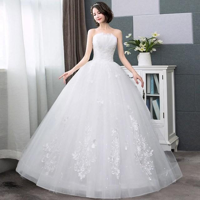 【スーパーSALE】ウェディングドレス ベアトップ ノースリーブ ホワイトドレス ロング丈 大きいサイズ 結婚式 花嫁 ブライダルドレス 編み上げ