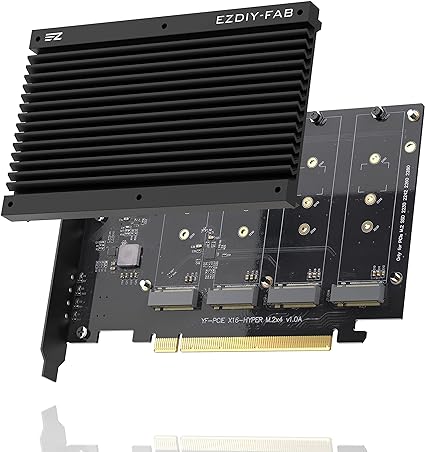 EZDIY-FAB Quad M.2 PCIe 4.0/3.0 X16 拡張カード、ヒートシンク付き, PCI-Express X4対応, Intel プラットフォームの RAID-on-CPU (VROC) および AMD プラットフォームの PCI