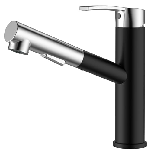APPASO 専売特許手に入れるひな型 今めかしいな抽き出し式勝手もと練りあわせる栓 シングル生き胆 金管楽器製勝手もと水道栓 赤ちょうちん、隊商、勝手もと、2階建てバス御部屋用 (黒いこと クローム)