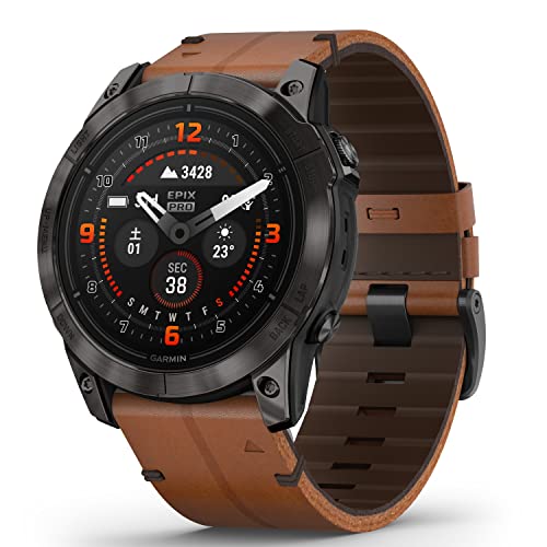 ガーミン(GARMIN) epix Pro 51粍 Sapphire Ti Carbon Gray DLC/Chestnut Leather Band AMOLED見せびらかす積み上げる マルチ運動競技GPSご覧なさる  日本定まり品