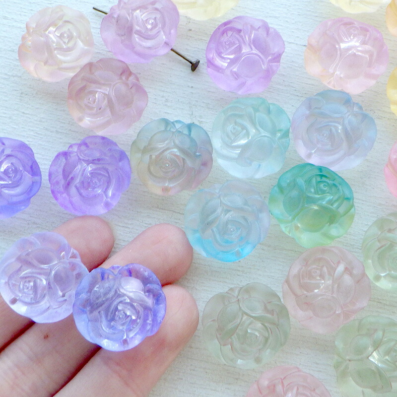 楽天市場】アクリルビーズ 天然石風カラー 薔薇の花 10個 